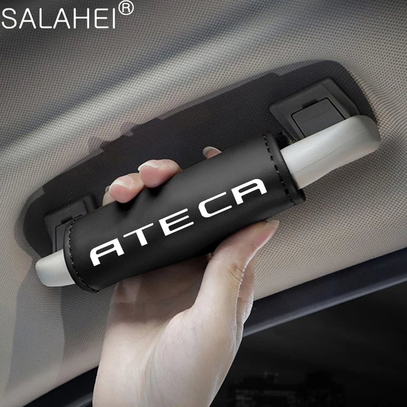 Leather Car Roof Armrest Pull Protection Cover Gloves Door Handle For Seat Ateca Altea Leon FR Arona Tarr Decorate Accessories