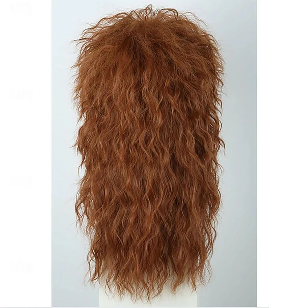 Synthetic Hair 80s Wigs for Men Light Brown Long Wavy Mullet Wigs for Women Heavy Metal Rock Disco Wig Costume Party Wig