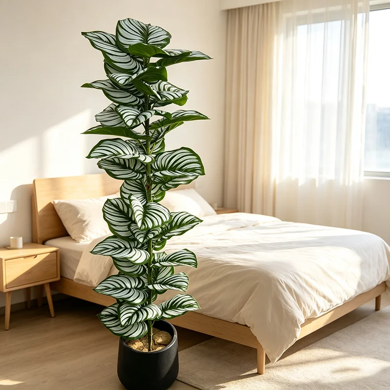 Large Artificial Striped Calathea Plant Realistic Faux Maranta Tropical Fake Greenery No Maintenance Home Room Office Diy Decor