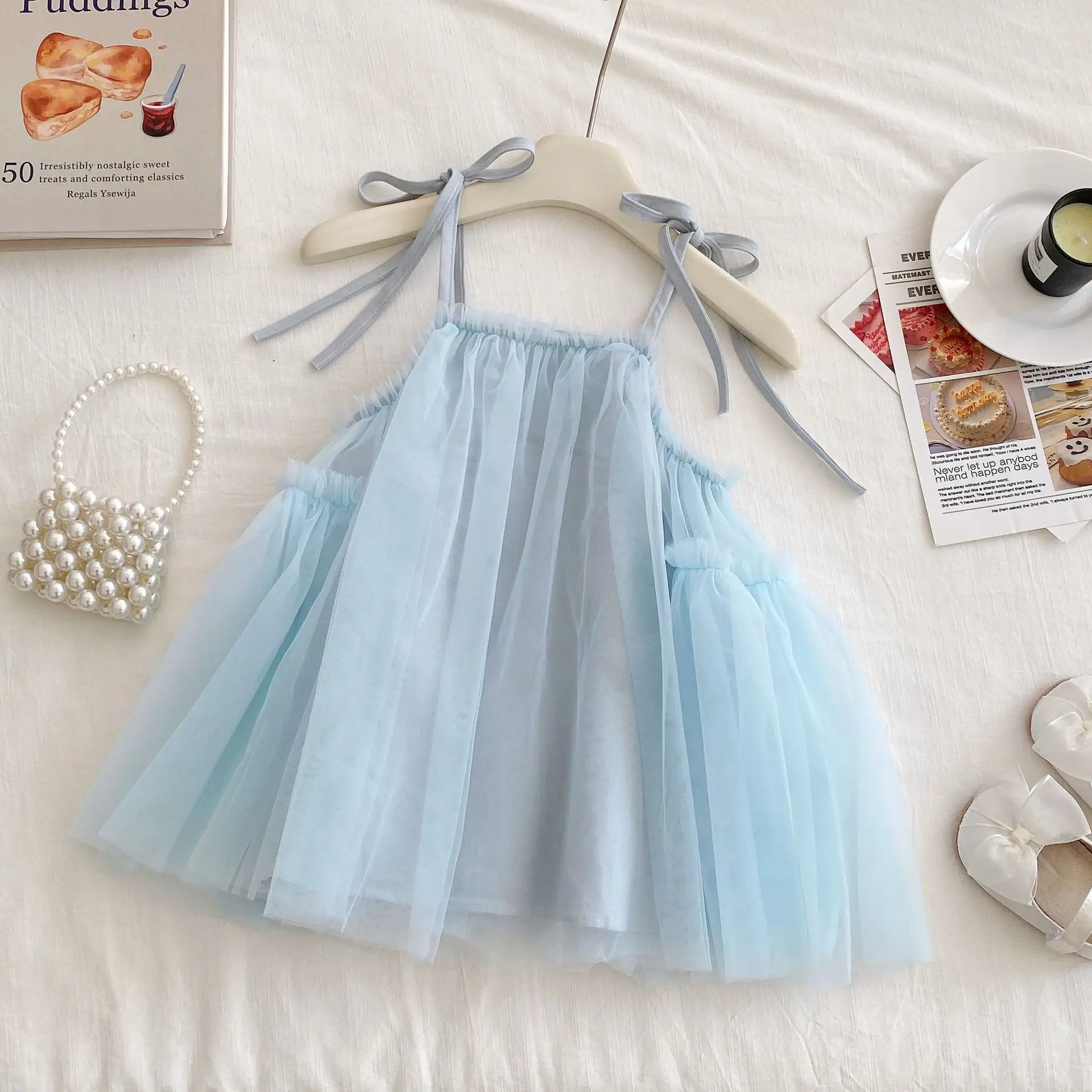 New Infant  Girls Summer Solid Mesh Sling Dress,  Newborn Princess Kids  Cute Party Birthday Dress  0-3T