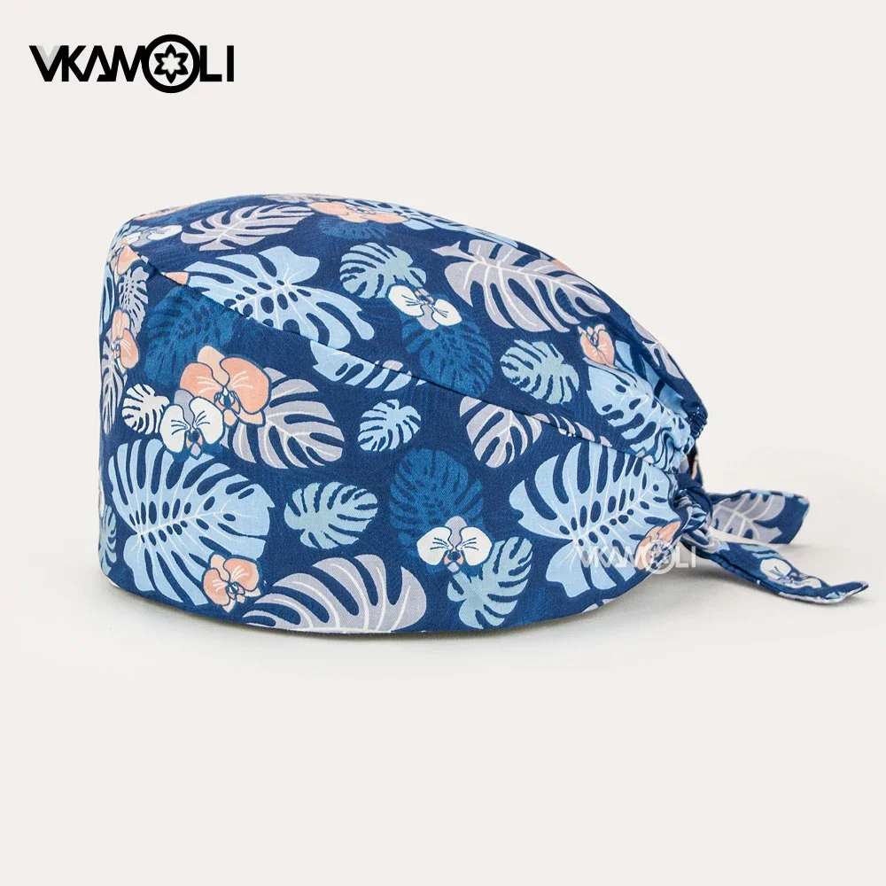 Wholesale cotton High Quality Scrubs Cap Breathable Adjustable Elastic size Hat flower printing scrub hat nursing accessories