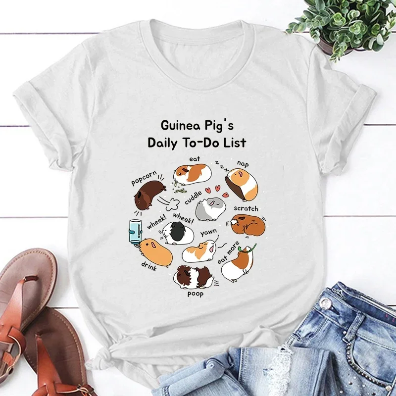 Fashion New Guinea Pig Daily To Do List Tee Women Cartoon Harajuku Streetwear Tops Casual New Summer Y2K Style Short Sleeved Top