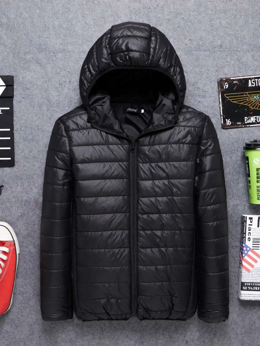 

New Arrival Men's Hooded Cotton Jaet Lightweight Warmth Single Color Thin Cotton Coat Multiple Colors Casual Long Zipper