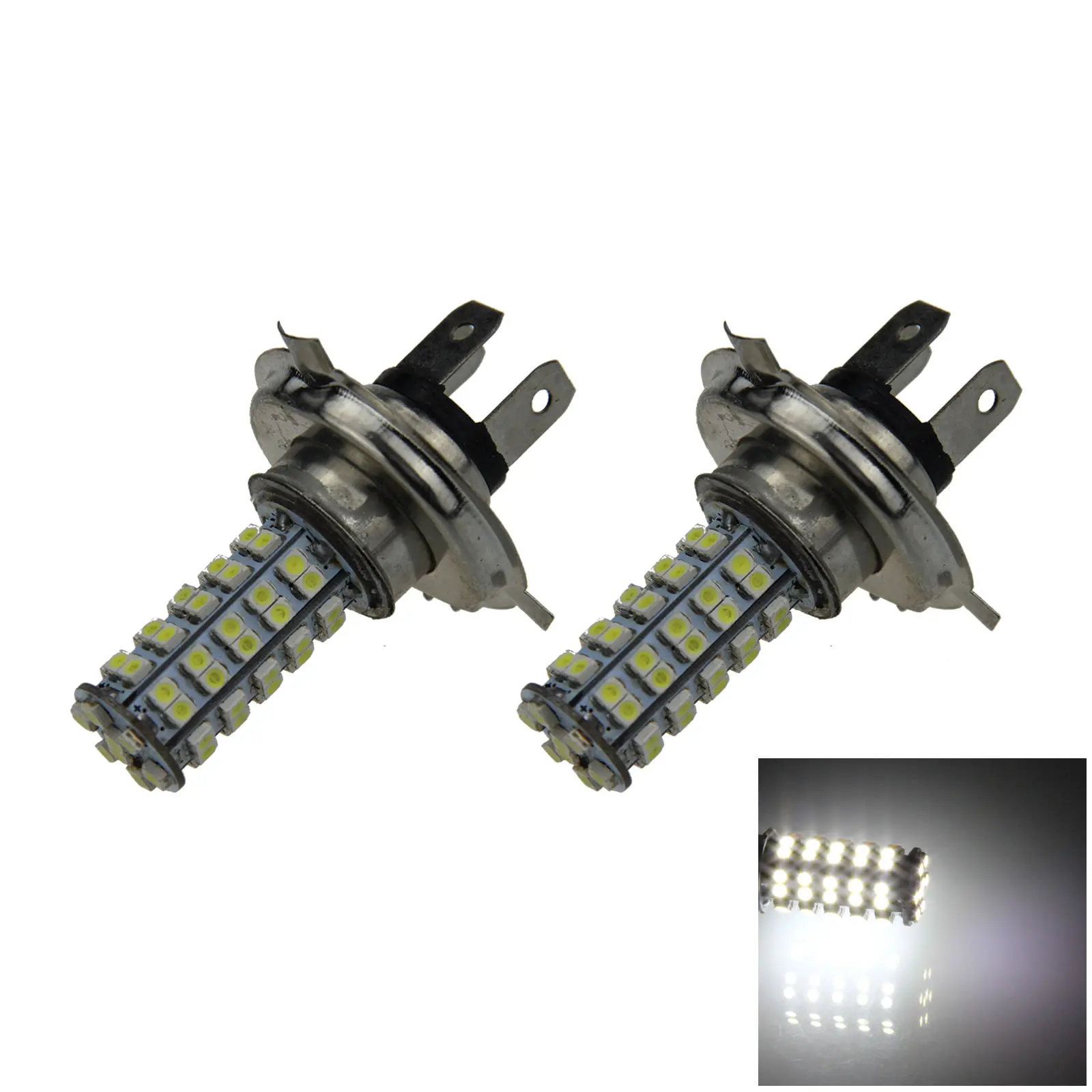 2x White Car H4 Front Light Rear Blub 68 Emitters 1210 SMD LED P43t38 H104-W