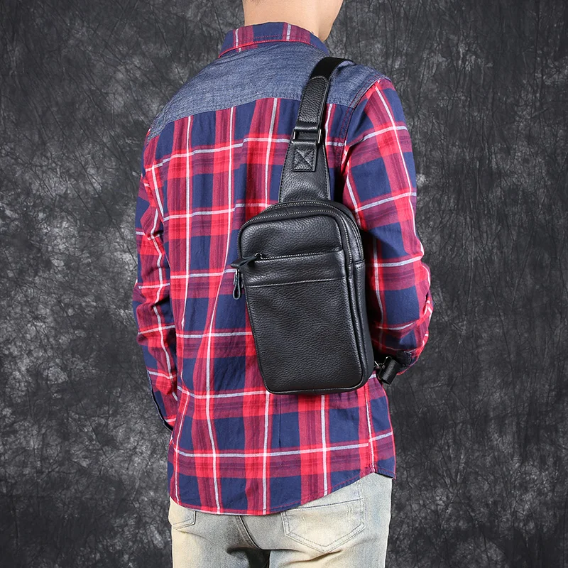 New Men\'s Leather Chest Bag Head Layer Cowhide Casual Simple Single Shoulder Crossbody Bag Handmade Backpack