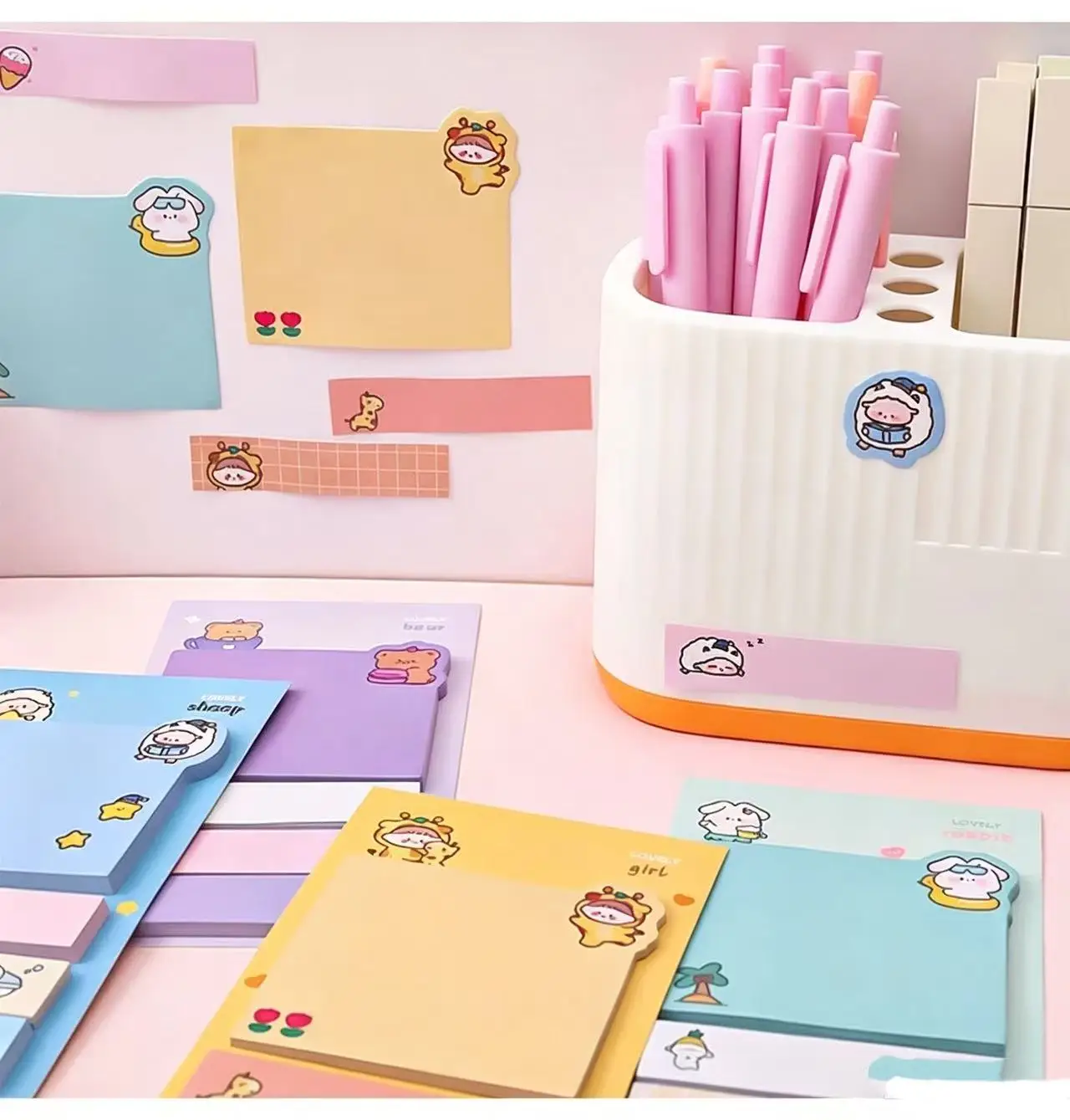 Cute Cartoon Ins Index Sticky Tabs, Aesthetic Girl Heart Self Adhesive Memo Notes, Random Color 2 Pack 80 Sheets, Marking & Clas