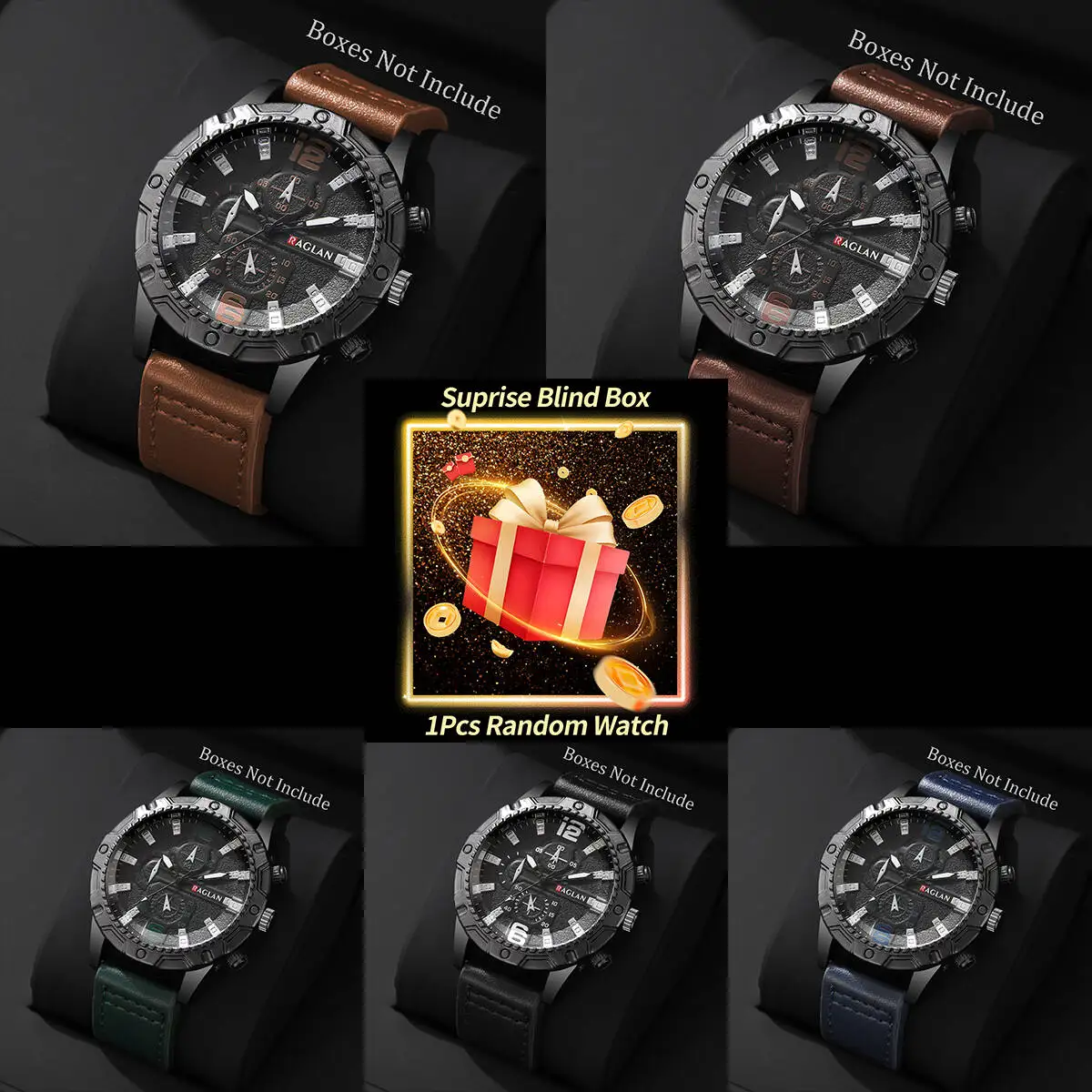 

1 шт., Mystery Watch Surprise, слепая коробка, модный кожаный ремешок, мужские деловые часы Reloj Hombre (без коробки)