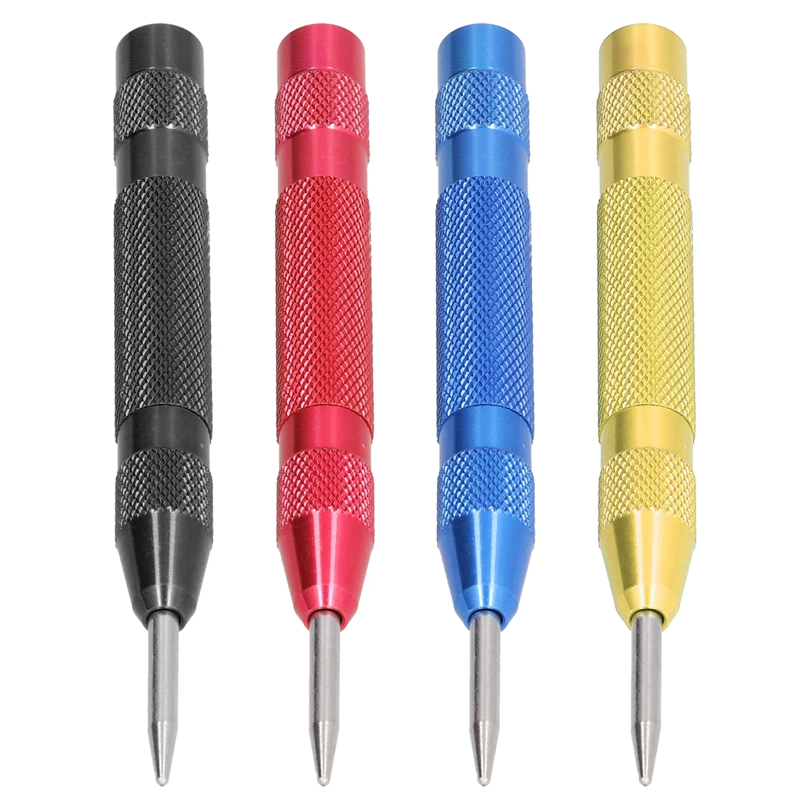 Automatic Center Punch with Adjustable Force – Hardened Steel Body, Removable Tip for Metal Wood Drilling Positioning Tool