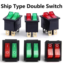 5/20PCS KCD3 6 Pin Double Boat Rocker Switch Toggle On-Off With Green Red Light Power Dual Push Button 20A 125VAC 16A 250V