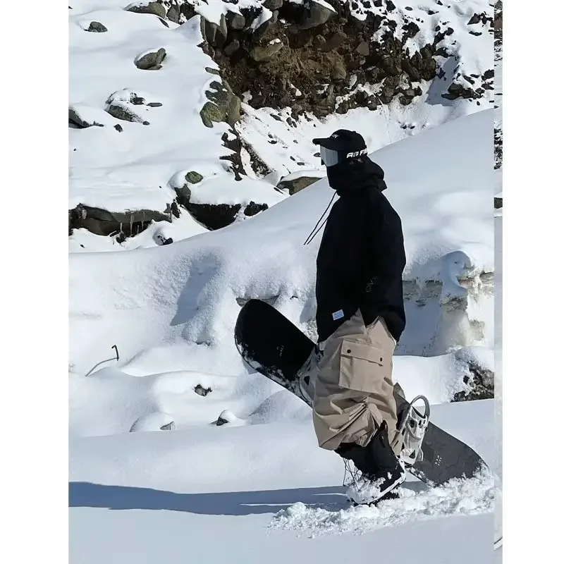 OT4-2025 شتاء جديد كبير الحجم الكاكي اللون بناطيل تزلج في الهواء الطلق يندبروف مقاوم للماء الثلوج الرياضة المرايل بنطلون التزلج على الجليد السراويل