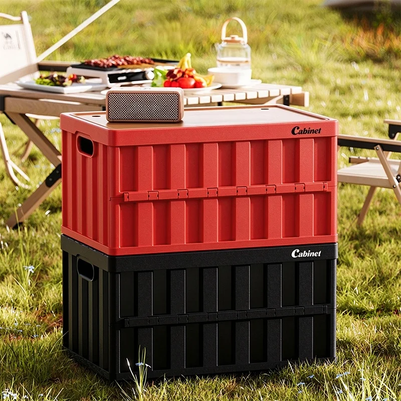 Large-capacity outdoor tent storage box, car trunk camping organizer box, multi-functional foldable lid storage box