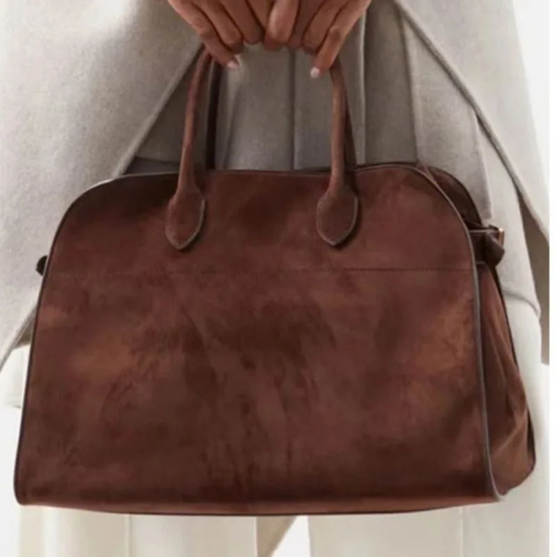 Design handbag leather high-capacity commuting bag, fashionable cowhide suede briefcase tote bag travel bag suede