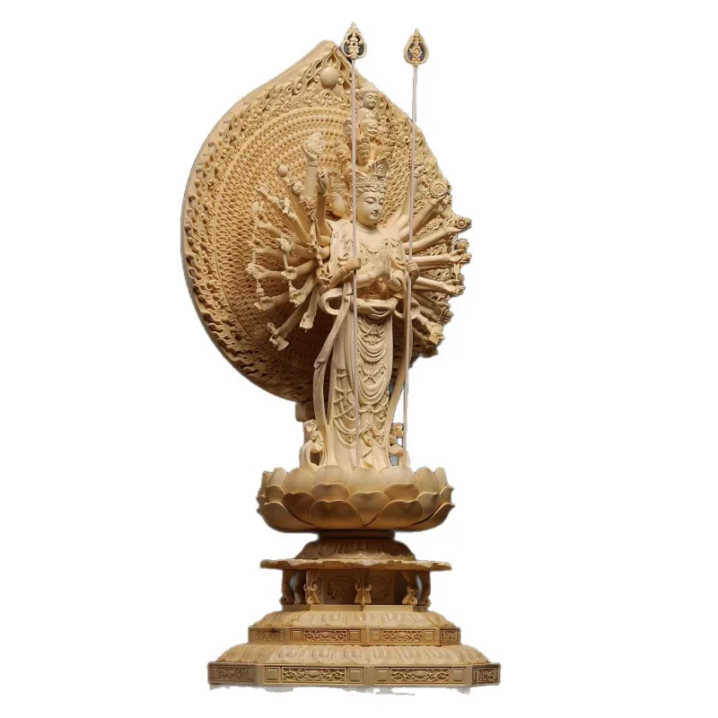 Hinoki Eleven Faces Thousand Hands Avalokitesvara Forty-two Arms Thousand Eyes Avalokitesvara Bodhisattva Buddha Statue Ornament