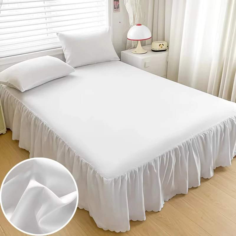 Falda De Cama con funda De almohada, Funda De Cama De Color sólido, colcha suave, Protector De colchón elástico, Ropa De Cama con volantes, Falda De Cama