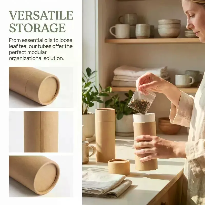 1/3/5/10Pcs Kraft Paperboard Tubes Round Kraft Paper Containers For Pencils Tea Caddy Coffee Cosmetic Crafts Gift