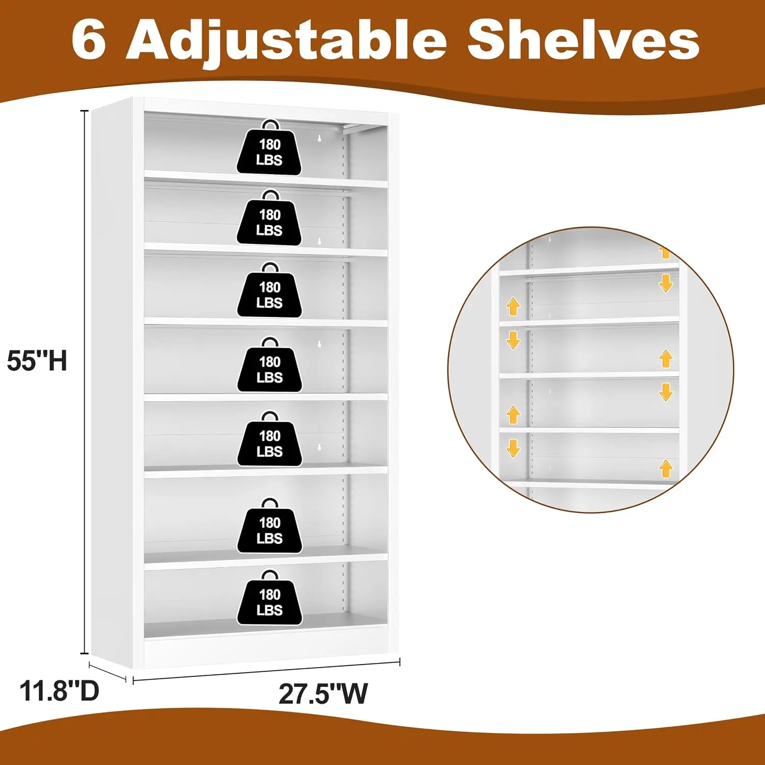Metal DVD Storage Cabinet White 7-Tier Adjustable Shelf CD Rack Book Game Holder Living Room Home Office, Customized