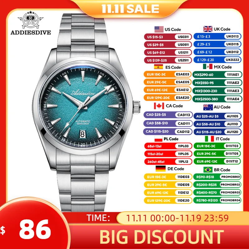 

ADDIESDIVE Новые 39 мм деловые часы мужские куполообразные стеклянные роскошные автоматические механические наручные часы светящиеся из нержавеющей стали 100 м водонепроницаемые
