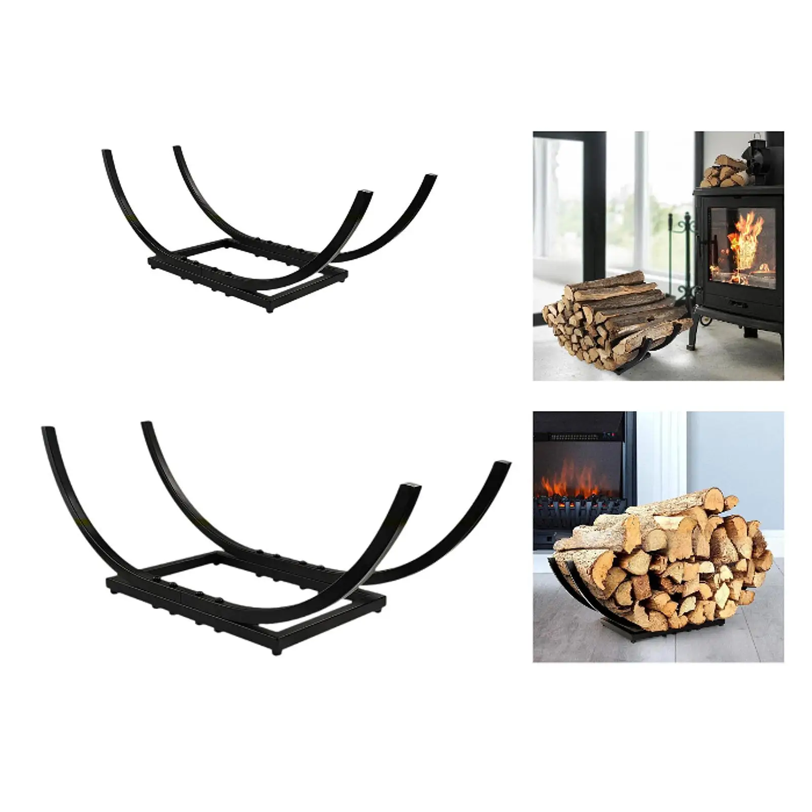 

Firewood Rack Log Holder Decorative Inside Outside Black Stable Fireplace Decor Iron Rustproof Fireplace Wood Rack Organizer