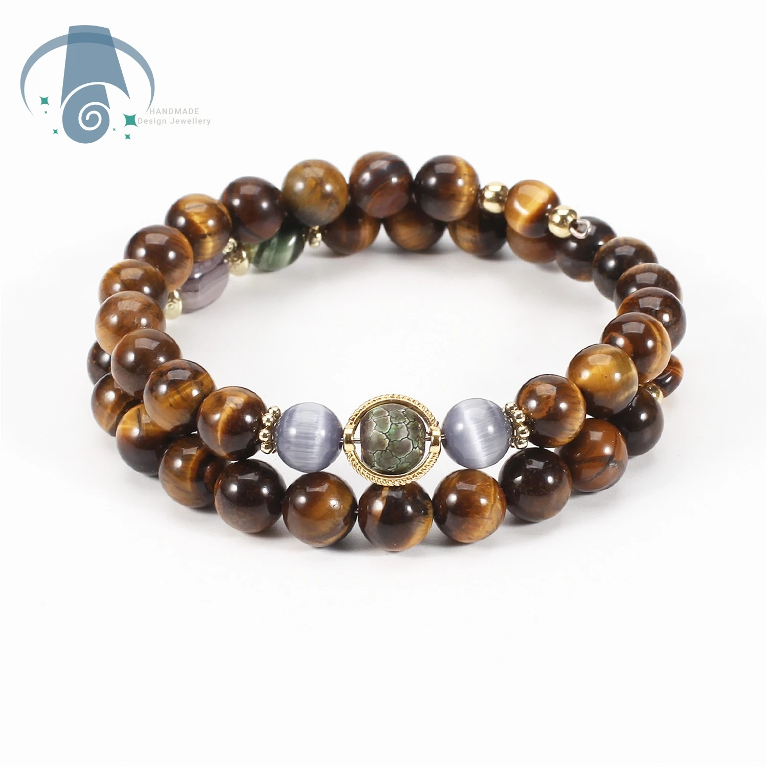 

Natural Tiger Eye Stone Double Wrap Bracelet Bronze Tibetan Beads Unisex Couple Bracelet For Women Men Fashion Daily Accessory