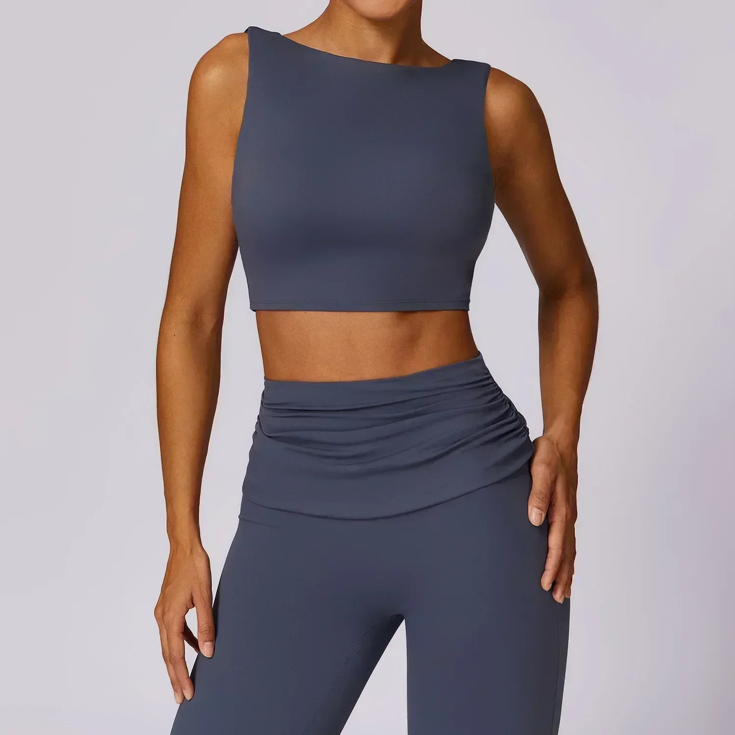 Ropa Deportiva Yogo para mujer, Top corto antigolpes acanalado, chaleco de entrenamiento deportivo para correr y Fitness