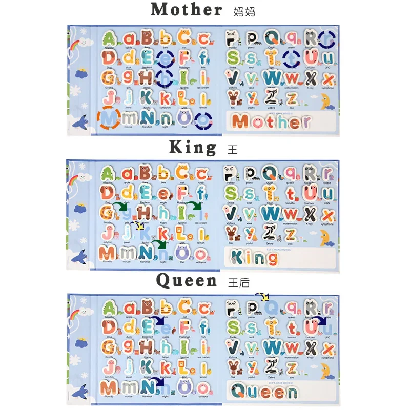 Jeu d'orthographe anglais magnétique en papier pour enfants, puzzle d'illumination, éducation précoce, jouets Montessori pratiques amusants