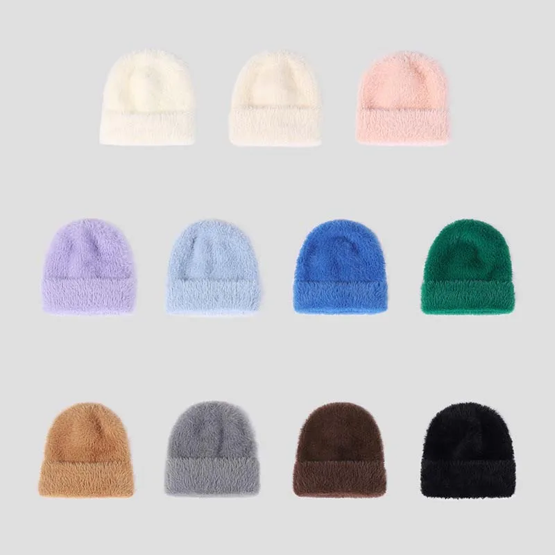 VISROVER 11 Colors Unisex Solid Color Winter Hat Best Matched Winter Beanies New Rabbit Cashmere Woman Warm Skullies Wholesales