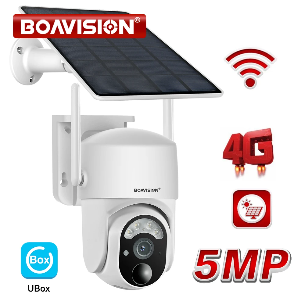 5MP 4G SIM Card Solar Panel Camera Rechargeable Battery PTZ Outdoor PIR Motion Detection 2-Way Audio 3MP Wifi Security Camera