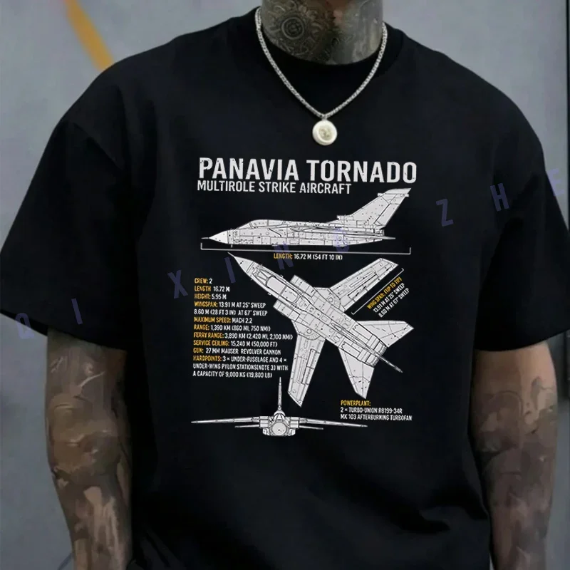 

Tornado Aircraft RAF Jet Fighter Airplane Blueprint Moto Men's T-shirt Summer Cotton Short Sleeved Casual TShirt Unisex Tops