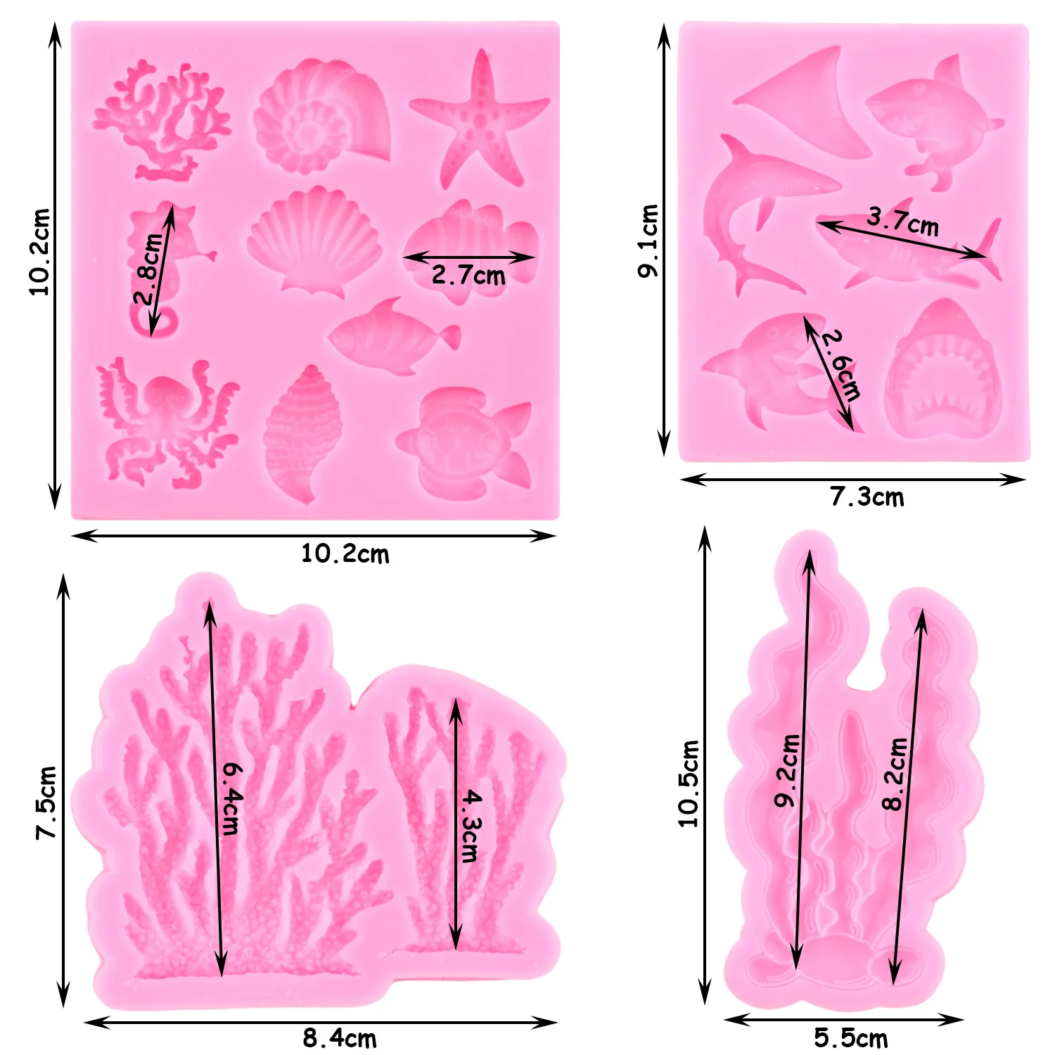 Marine Theme Fondant Mold Coral Silicone Molds Shark Shell Starfish Octopus Turtle Candy Chocolate Mould Cake Decorating Tools