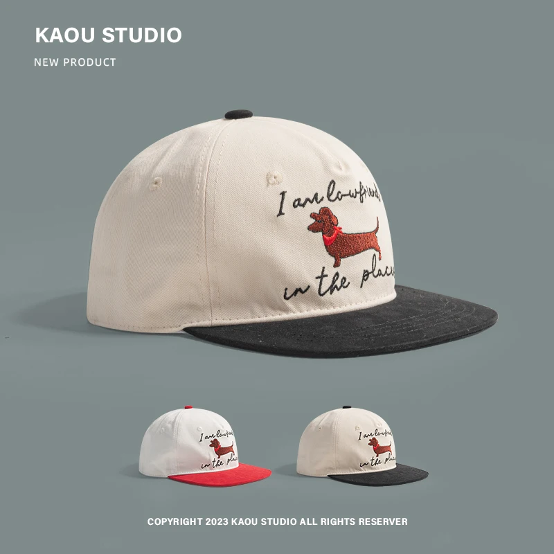 

Korean Cute Flat-brimmed Dachshund Dog Embroidered Baseball Cap Spring and Autumn Men and Women Outdoor Sunshade Flat-brim Hat