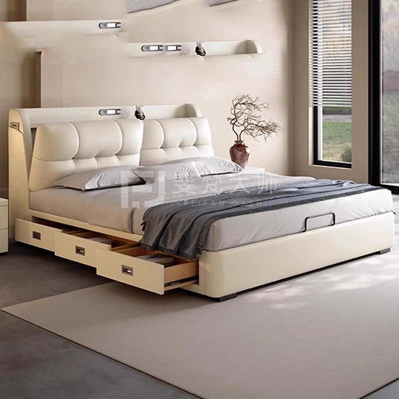 

Multifunctional Simple Bed European Beauty Luxury Nordic Headboards Bed Platform Space Saving Wood Letto Matrimoniale Furniture