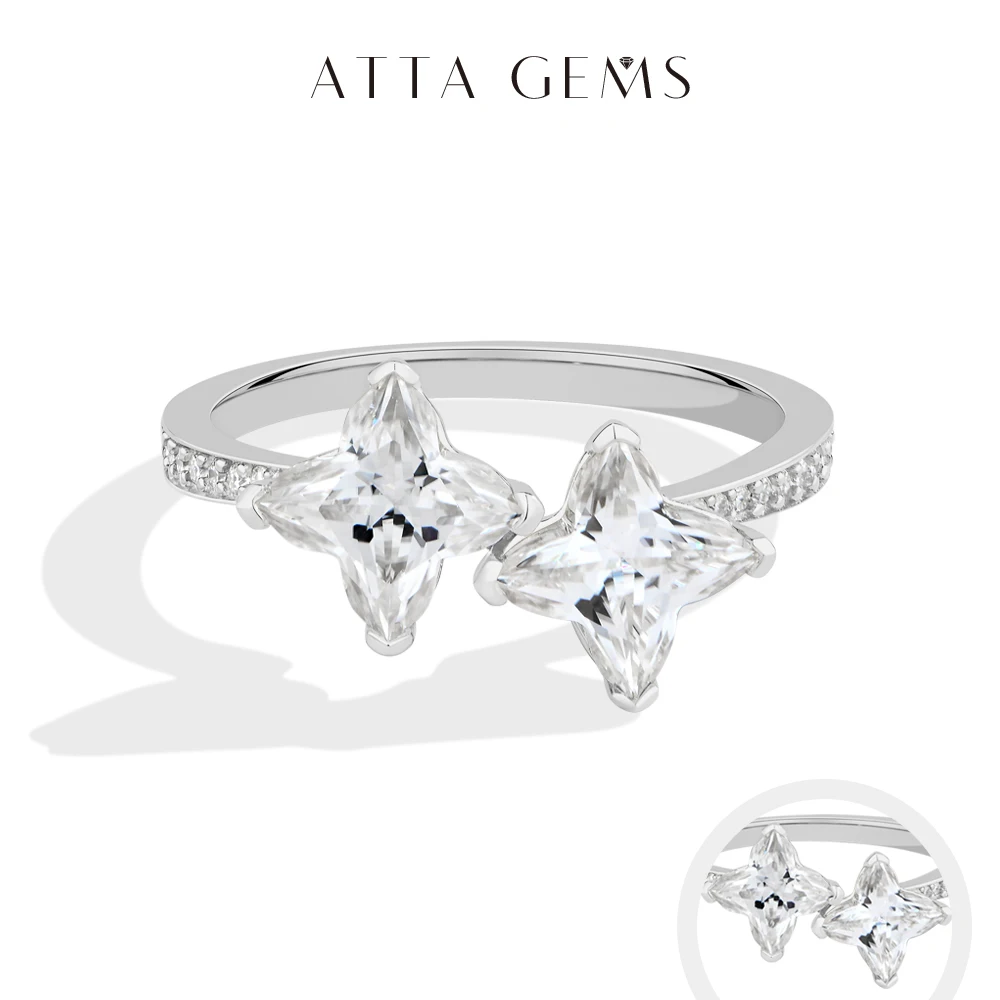 ATTAGEMS New Original Four Leaf Clover Cut Moissanite Ring With Certificate S925 Silver Personalized Rings Women Wedding Jewelry