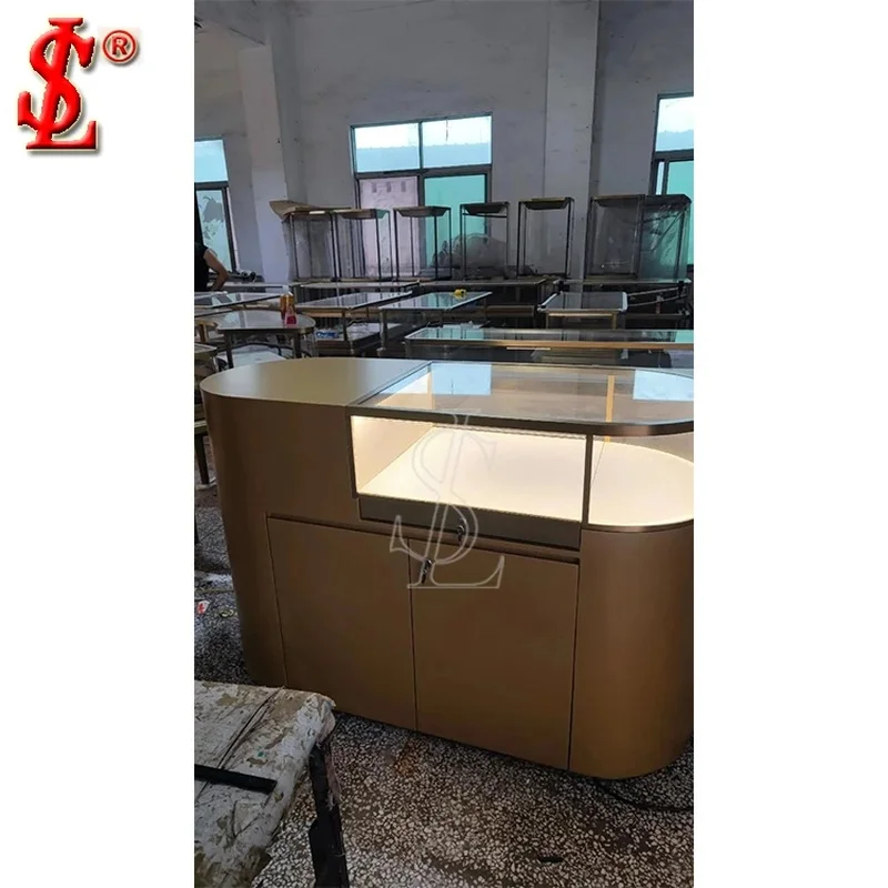 custom.Luxury Frame Eco-Friendly Customizable Jewelry Showcase Display Cabinet with LED Lighting Tempered Glass Jewelry
