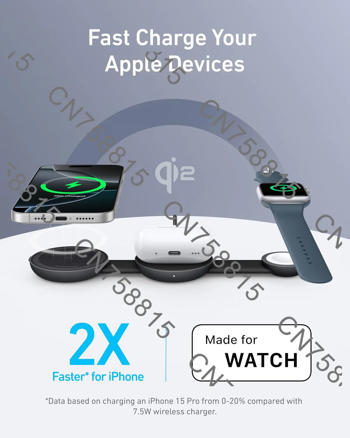 For IPhone 15 16 Pro Watch Airpods，For Anker UFO 3 In 1 Wireless Charger MagSafe  Charger Station Qi2 15W Foldable Charge Pad