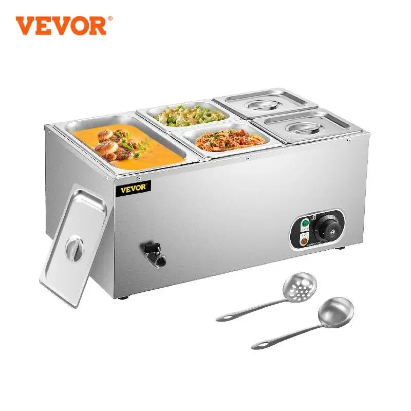 

VEVOR 110V Commercial Food Warmer 1x1/3GN&4x1/6GN 5-Pan Stainless Steel Bain Marie 13.7 Quart Capacity for Catering Restaurants