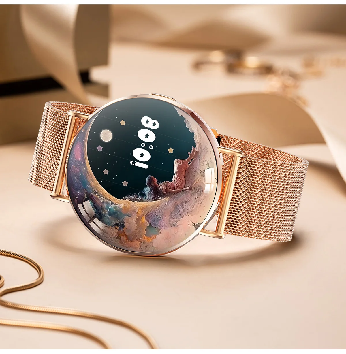 KM88 أنثى نساء ساعة ذكية 1.32 "AMOLED دائما على شاشة ثلاثية الأبعاد ديناميكية UI 6.9 مللي متر رقيقة جدا فاخرة سيدة Smartwatch الصحة المقتفي