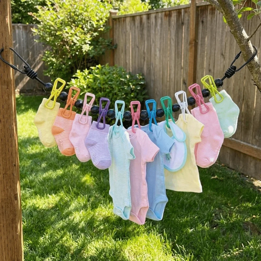 1.8 M Retractable Clothesline Non-slip Windproof Elastic Clothes Drying Rack with 12 Clips Elastic Stretch Laundry Drying Rope
