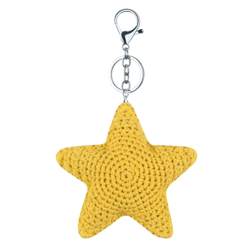 E0BF Handmade Knitted Star Keychain Keyring Crocheted Heart Pendants Car Keyring