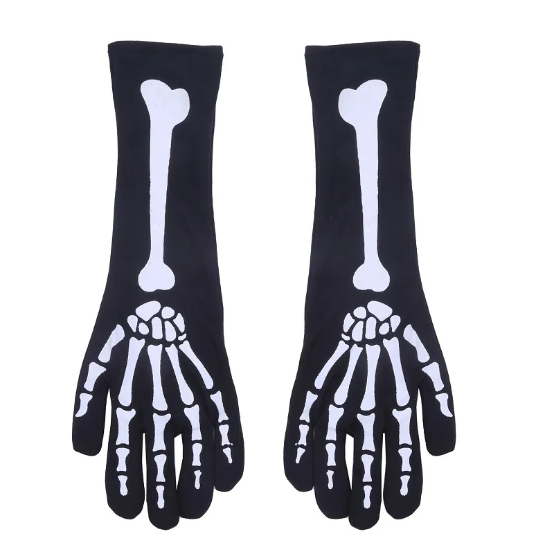 1Pair Halloween Costume Scary Skeleton Arm Sleeves Gloves Carnival Horror Theme Party Cosplay Props Skeleton Ghost Claw Gloves
