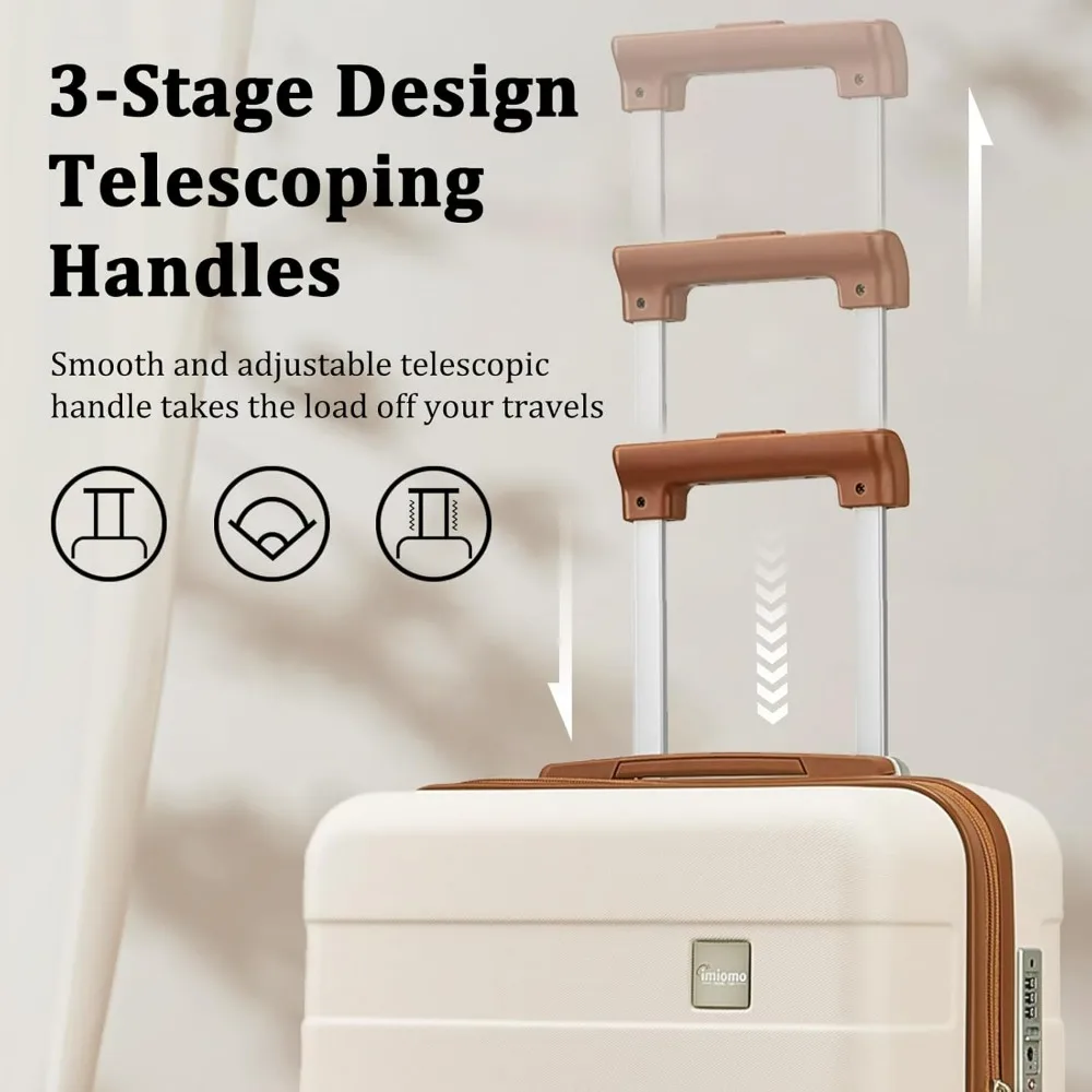 imiomo 荷物セット 2 ピース キャリーオンとチェック、スピナーホイール付きハードサイドスーツケース、TS 付き軽量ローリングトラベル荷物