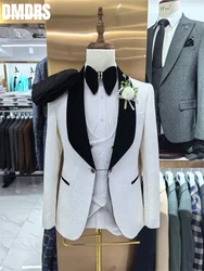 Conjunto de vestido de noiva completo masculino, blazers de negócios, casaco, calças, jaqueta fina, estampa, único, moda, 3 peças, 2024