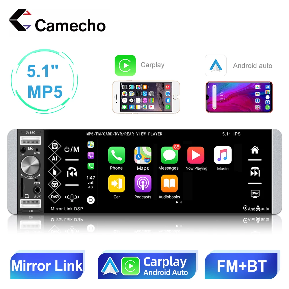 

Camecho 1 Din Carplay Autoradio Bluetooth AM MP5 Player Car Radio Stereo IPS Touch Screen Mirror link Car Audio DVR Monitor