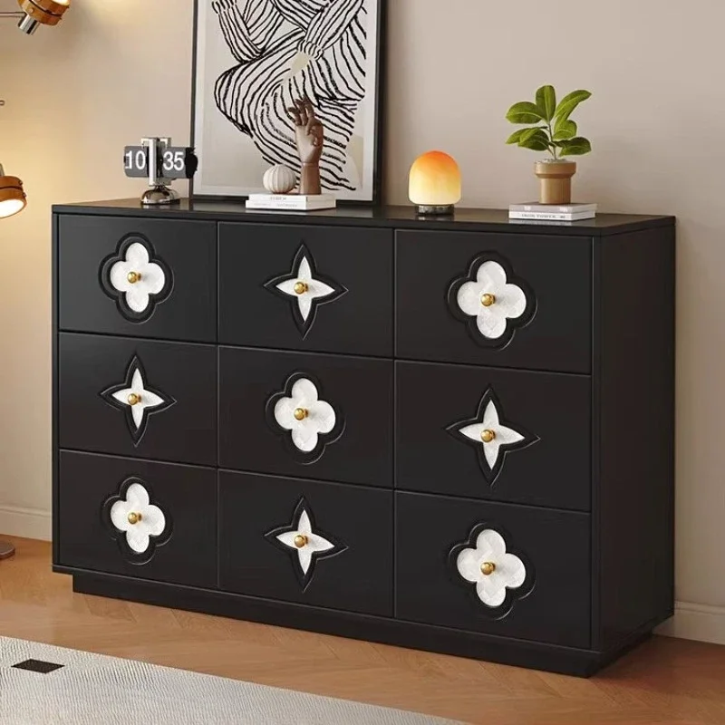 &French Style Retro Sideboard Elegant Shell 4leaf Clover Shape Solid Wood Bucket Storage Cabinet Bedroom Living Room Furniture