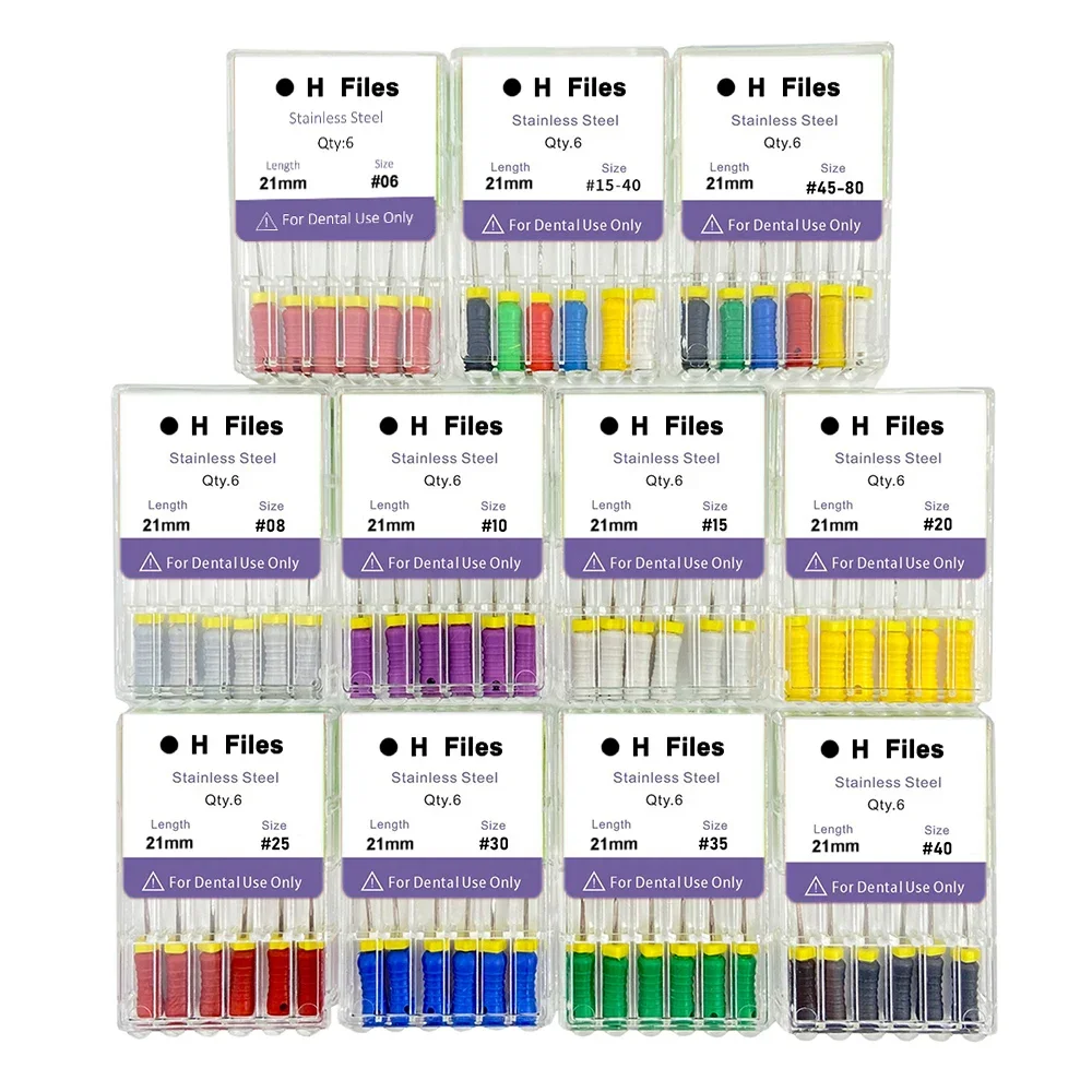 Arquivos H de aço inoxidável para tratamento odontológico, Arquivo de canal radicular endodôntico, uso manual dentário, 10 caixas por pacote, 21cm, 25mm