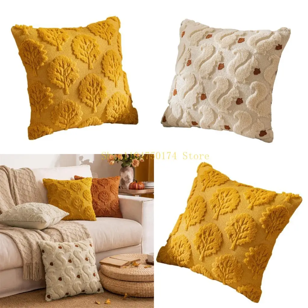 Decorative Pillowcase 3D Embossed Leaf Pattern Plushie Fabric 45x45cm Sofa Bedroom Essential top sale