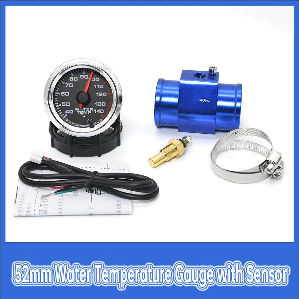 

40-140 Celsius Water Temperature Gauge 7 Color Backlight with 26-40mm Water Temp Joint Adapter 1/8 NPT Sensor Car Racing Meter