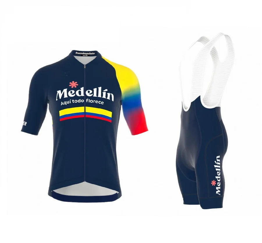 LASER CUT 2023 Medellin - EPM Team COLOMBIA SHORT SLEEVE CYCLING JERSEY SUMMER CYCLING WEAR ROPA CICLISMO+BIB SHORTS