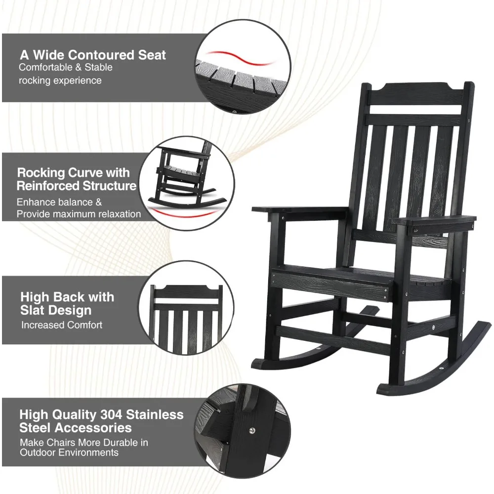 Weather-Resistant Outdoor Poly Lumber Rocking Chair for Porch, Patio, Deck, and Garden