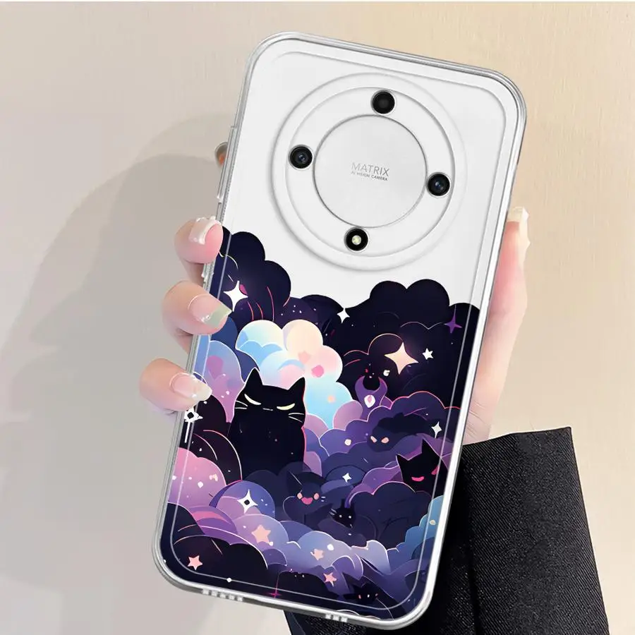 

Чехол для Honor X7b X8a X8 X8b 90 Lite X9b X9a, мягкий чехол для телефона, черный, с изображением кошки и звездной ночи