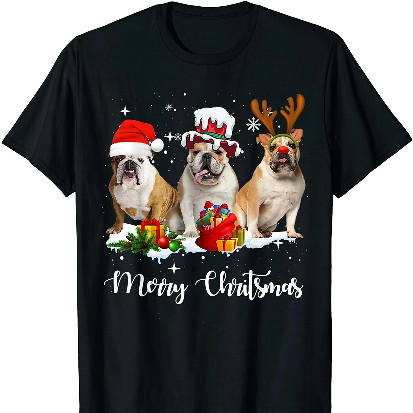 

Funny English Bulldog Dog Lovers Christmas Gift T Shirt New 100% Cotton Short Sleeve O-Neck T-shirt Casual Mens Top